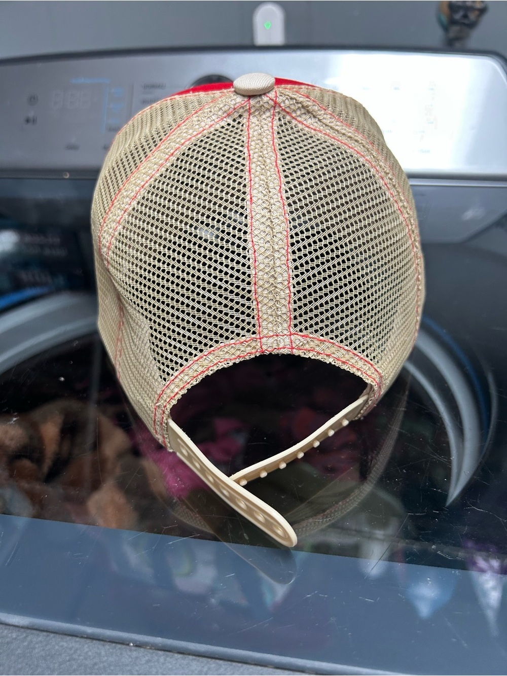 Von Dutch Red and Beige Mesh Trucker Hat